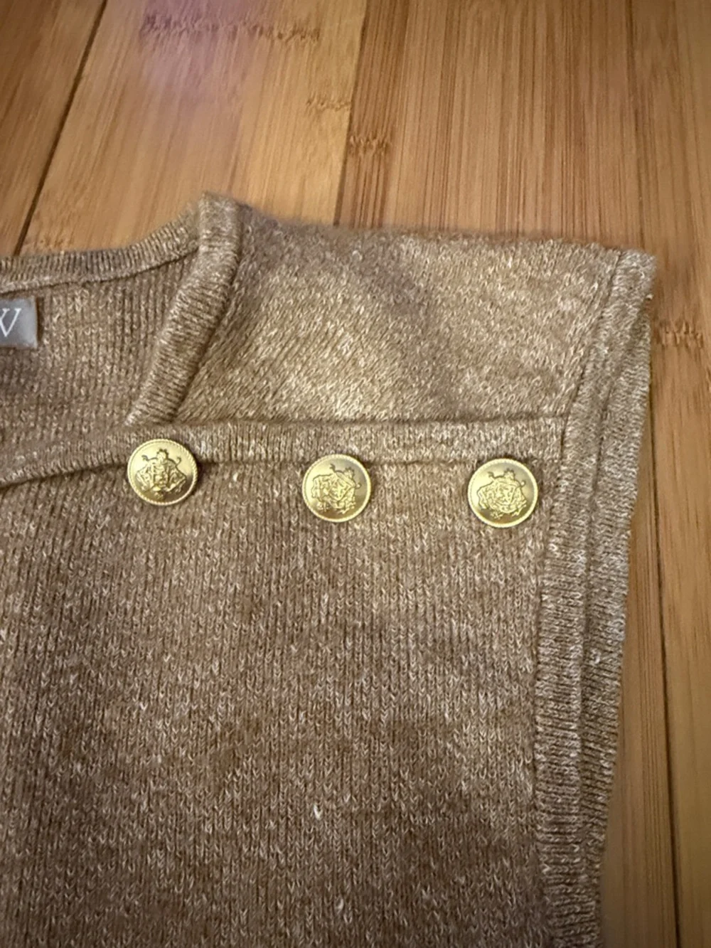 J. Crew Metallic Bronze Sleeveless Knit Top with Gold Buttons - Picture 4 of 4